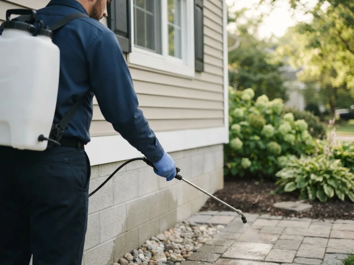 Pest control technician inspecting a home in Le Roy, IL